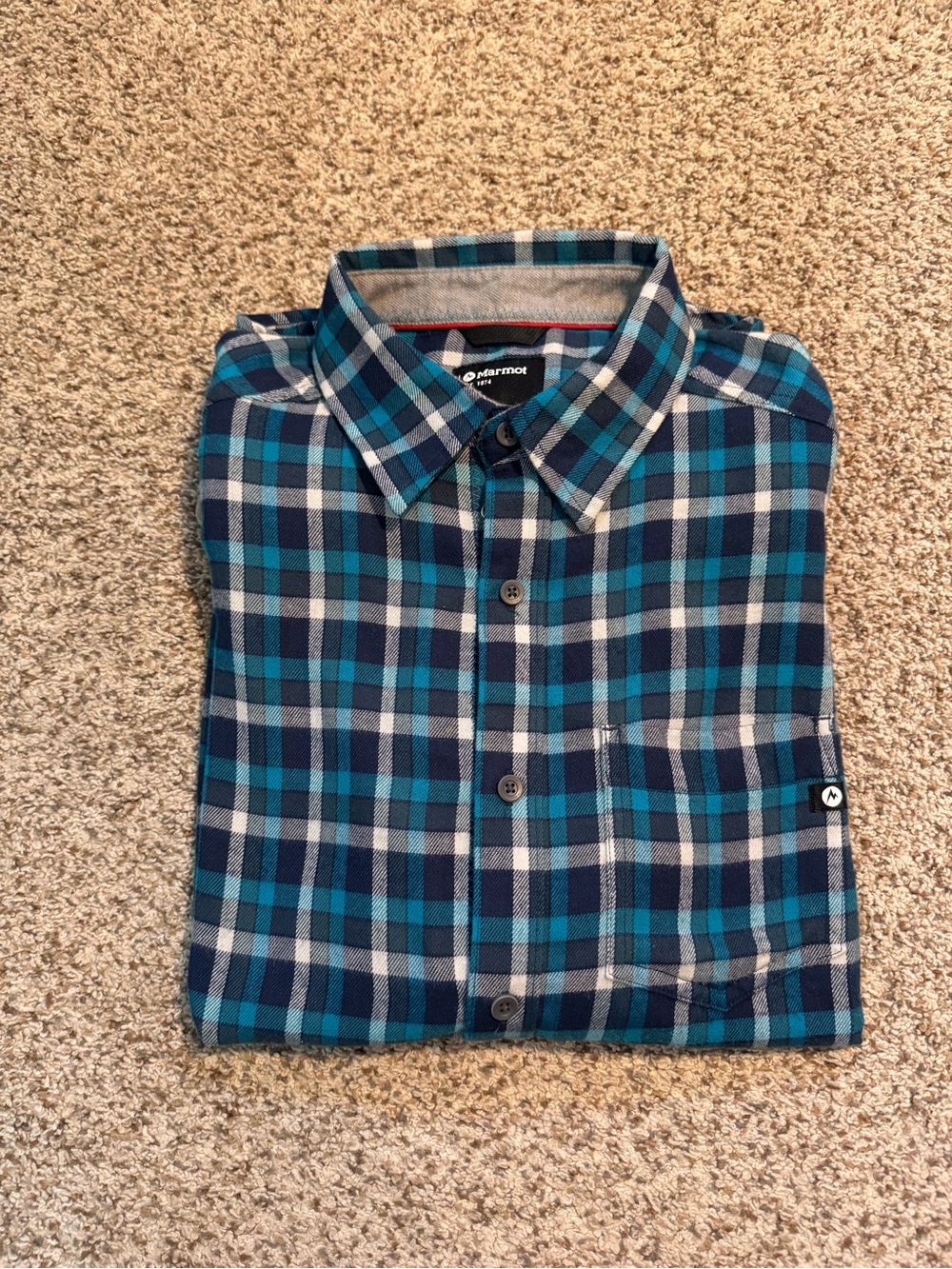 Marmot Blue Plaid Long-Sleeve Flannel Button-Up Shirt - M